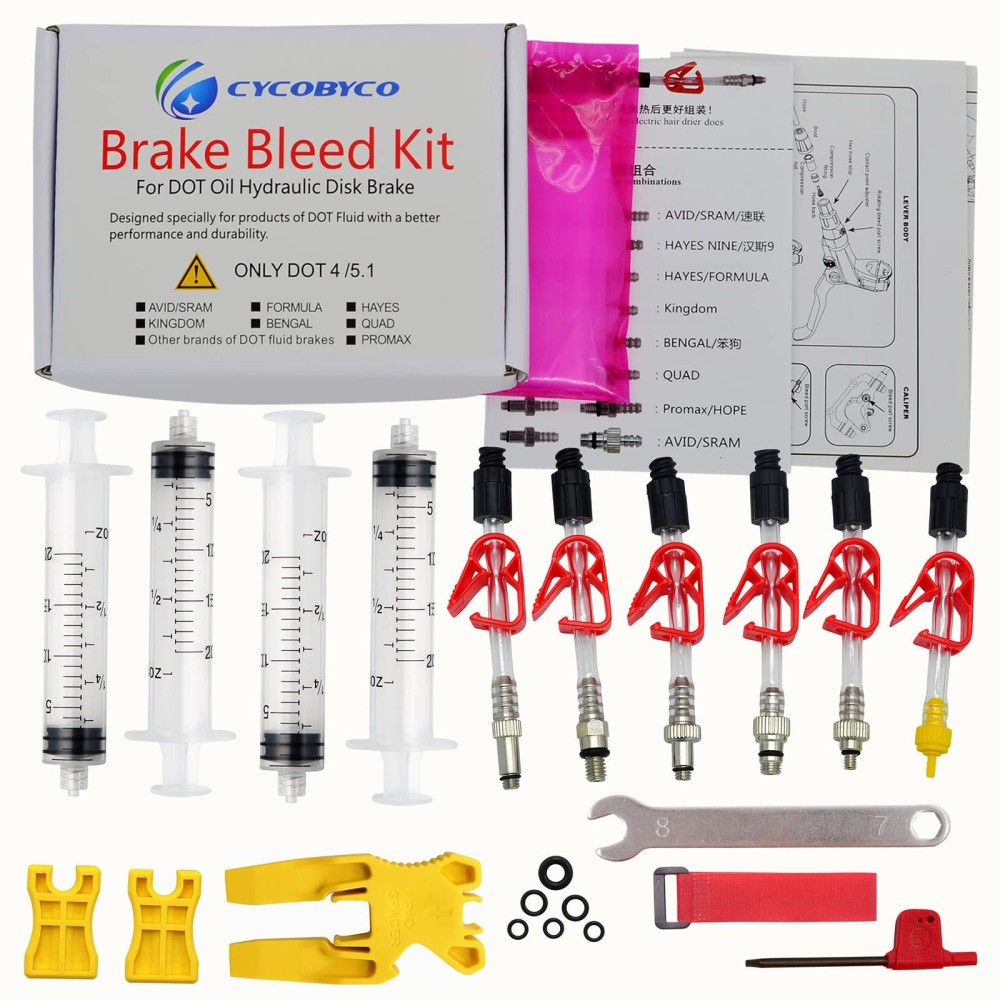 CYCOBYCO Bicycle Brake DOT Oil Bleed Kit for AVID Sram Formula Hayes Bngal Hope Quad Kingdom Promax Hydraulic Disc Tools(Set B)