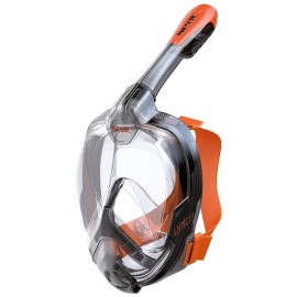 SEAC Unica + Bag, Full Face Snorkeling Mask 180 GoPro Compatible Snorkel Mask- Panoramic Full Face with Anti-Fog Anti-Leak Snorkeling Design, Adults, Black/Orange, s-m (1700002003523A)