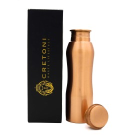 CRETONI Copperlin Classic-Series Pure Copper Water Bottle : Original Curved Style : Perfect Ayurvedic Copper Vessel for Sports, Fitness, Yoga, Natural Health Benefits (850 Milliliter/28 Ounce)