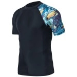 HUGE SPORTS Men's Splice UV Sun Protection UPF 50+ Skins Rash Guard Short Sleeves(HeyToucan, L)