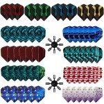SHOT TAKER CO. EST. 2017 Standard Dart Flights 60pc (12 Designs) + 16pc Flight Savers - Durable Replacement Feather Tail Wings - Dart Accessories Kit for Steel Tip Darts and Soft Tip Darts