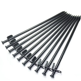 IUM? 10-Pack Tent Stakes, Black / 11.8inch Heavy Duty Camping Stakes with Oxford Fabric Pouch, Unbreakable and Inflexible Steel Ground Stakes Tent for Outdoor Trip Hiking Gardening