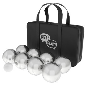 Hey! Play! Petanque/Boules Set for Bocce and More with 8 Steel Tossing Balls, Cochonnet, and Carrying Case- Outdoor Game for Adults and Kids, Silver, 2.875 (80-10606)