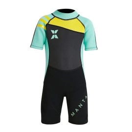 DIVE&SAIL Kids Swimwear Short Sleeve Wetsuit One Piece Full Suit Sun Protective Thermal Swimsuit Diving Swimming Suit Green L