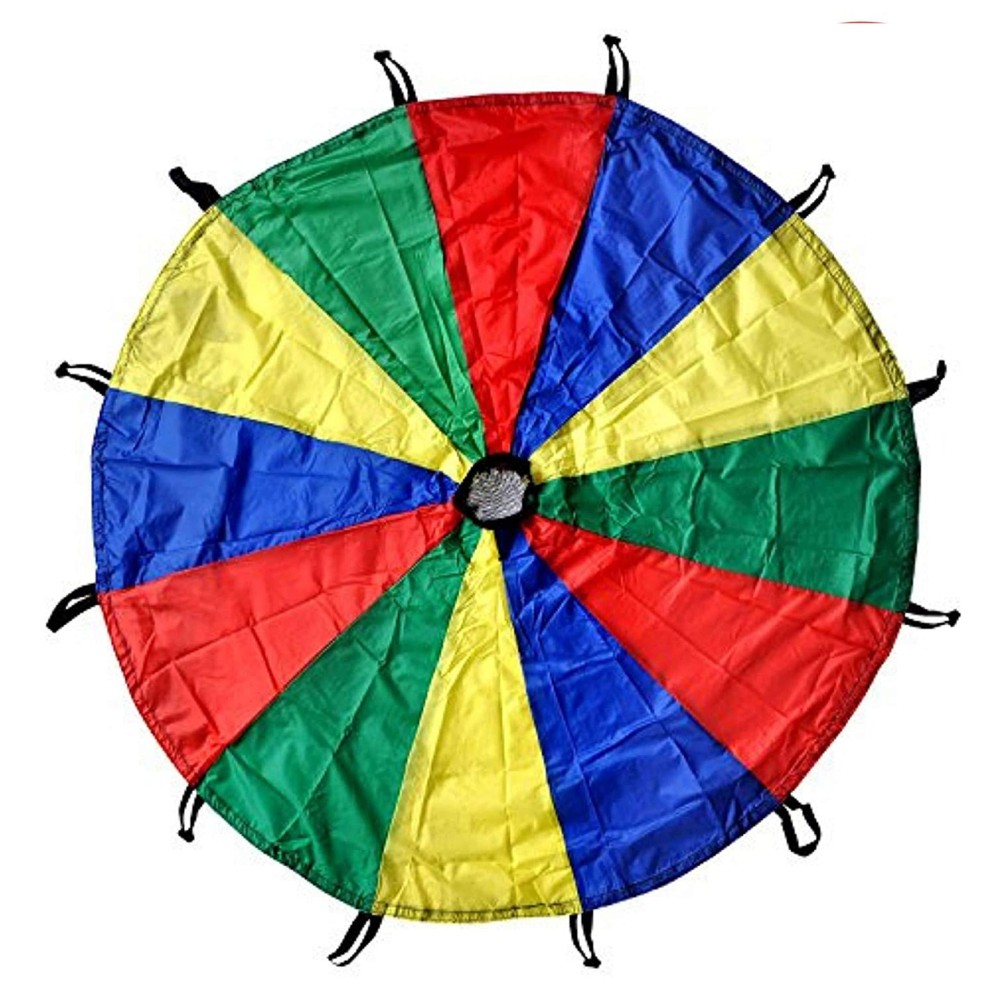 GSi Kids Play Parachute Toy 24 feet with Handles and Carry Bag for Cooperative Play and for Upper-Body Strength Multi-Colored