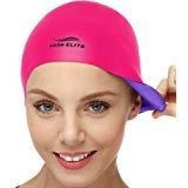 Reversible Silicone Swim Cap, Waterproof 2-in-1 Swimming Caps for Men and Women with Carry Bag, Flexible Adult Swimmers Cap for Short and Medium Length Hair