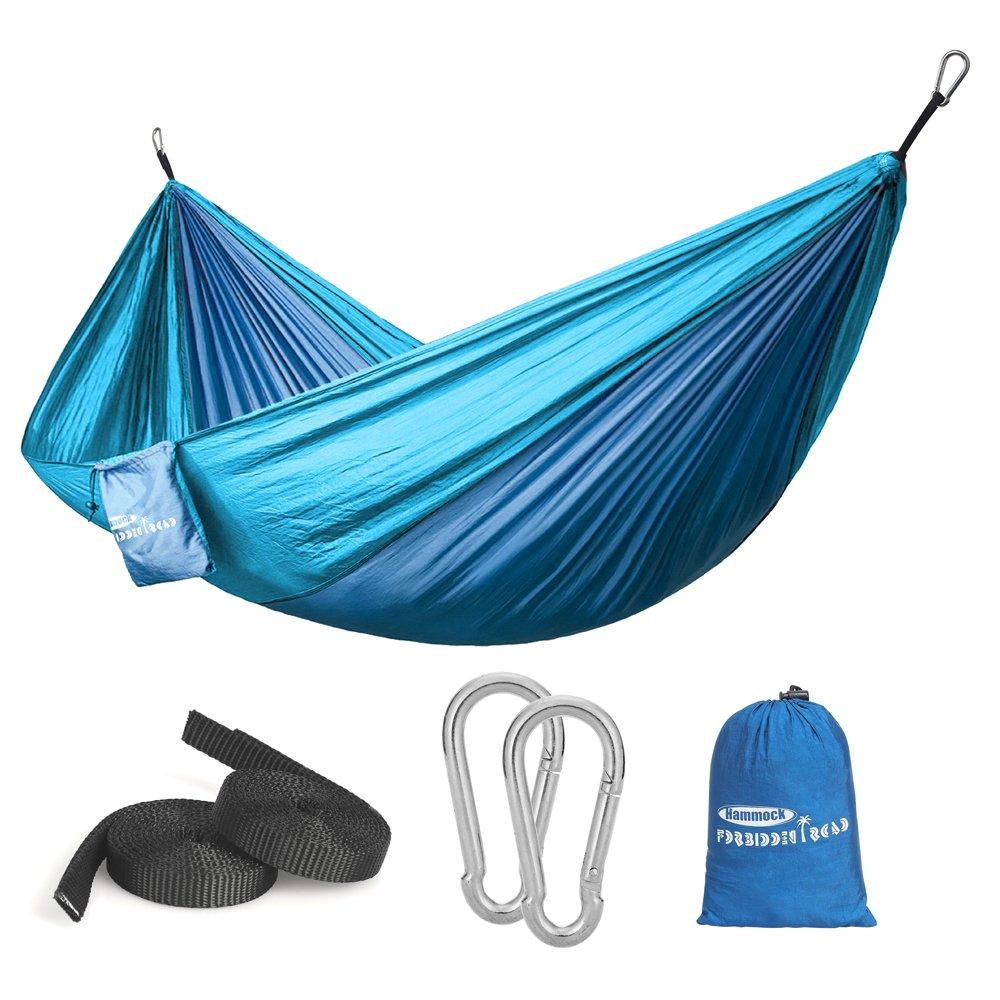 Forbidden Road Camping Hammock Single Hmmocks Parachute Hammock for Outdoor Hiking Travel Backpacking - 210D Nylon Taffeta Hammock Swing - Support 400lbs Ropes Carabiners Included