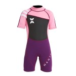 DIVE&SAIL Girls Wetsuit 2.5mm Shorty Suit Sun Protection Short Sleeve Swimsuit One Piece Sun Suit for Girls Pink XXL