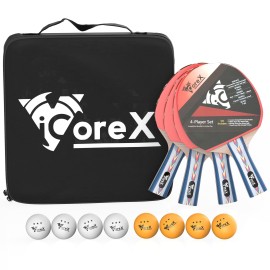 ViCorex Premium Table Tennis Set - 4 Player, Competition Grade, 7-Ply, Soft Sponge Ping Pong Paddles, 3 Star Quality Balls, Carrying Case