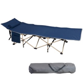 LUCKYERMORE Camping Cot Large Camping Bed Cots for Sleeping with Side Pocket, Portable Folding Camping Cots for Adults Kids with Carry Bag, Sleeping Cots for Adults Office Home Nap Beach Hiking, Blue