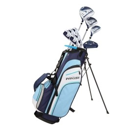 Precise M3 Ladies Womens Complete Golf Clubs Set Includes Driver, Fairway, Hybrid, 7-PW Irons, Putter, Stand Bag, 3 H/C's Blue - Regular or Petite Size!