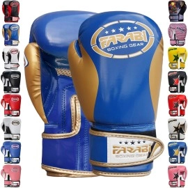 Farabi Boxing Gloves Kids Junior Muay Thai Kick Boxing Training MMA Punching Bag (2OZ, Blue Gold)