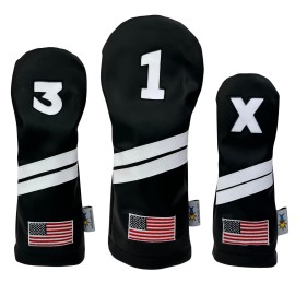Sunfish Leather Golf Headcover Set Driver Fairway Hybrid USA Flag America