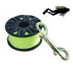 DiveSmart Finger Spool Reel with Double Ended Brass Hook and High Visibility Neon Yellow Line (100ft) - for Cave and Wreck Exploration and Scuba Diving (100)