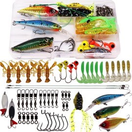 SUPERTHEO Fishing Lures Fishing Spoons Frog Lures Soft Hard Metal Lure Crank Popper Minnow Pencil Jig Hook for Trout Bass Salmon with Tackle Box
