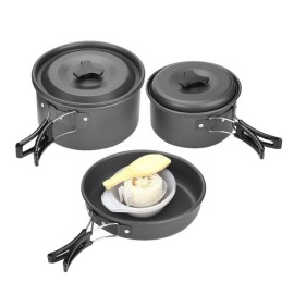 Dilwe Camping Cooking Set, Aluminum Alloy Cookware Mess Kit with Cooking Bowl Pot Pan for Camping Picnic