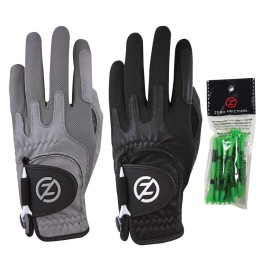 Zero Friction GL72003 Men's Cabretta Elite Golf Glove 2 Pack, Free tee pack, Worn on Left Hand (for Gloves only), Grey & Green, Universal Fit