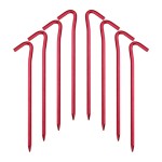 Hikemax 7075 Aluminum Tent Stakes 10 Pack - Ultralight 7 Inch Hook Tent Pegs with Carrying Pouch - Made for Camping Trip, Hiking and Gardening Red