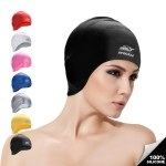 Cover Ears Swim Caps for Long Hair 100% Silicone Swimming Hat for Unisex Adult Kids Reduce Water Intake Makes Your Hair Clean (Black)