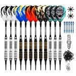 ONE80 Soft Tip Darts Set, 16grams, 12 Pack Steel/Brass Barrel, with Extra Flights, Aluminum Shafts, Flight Protectors and Tool Kit