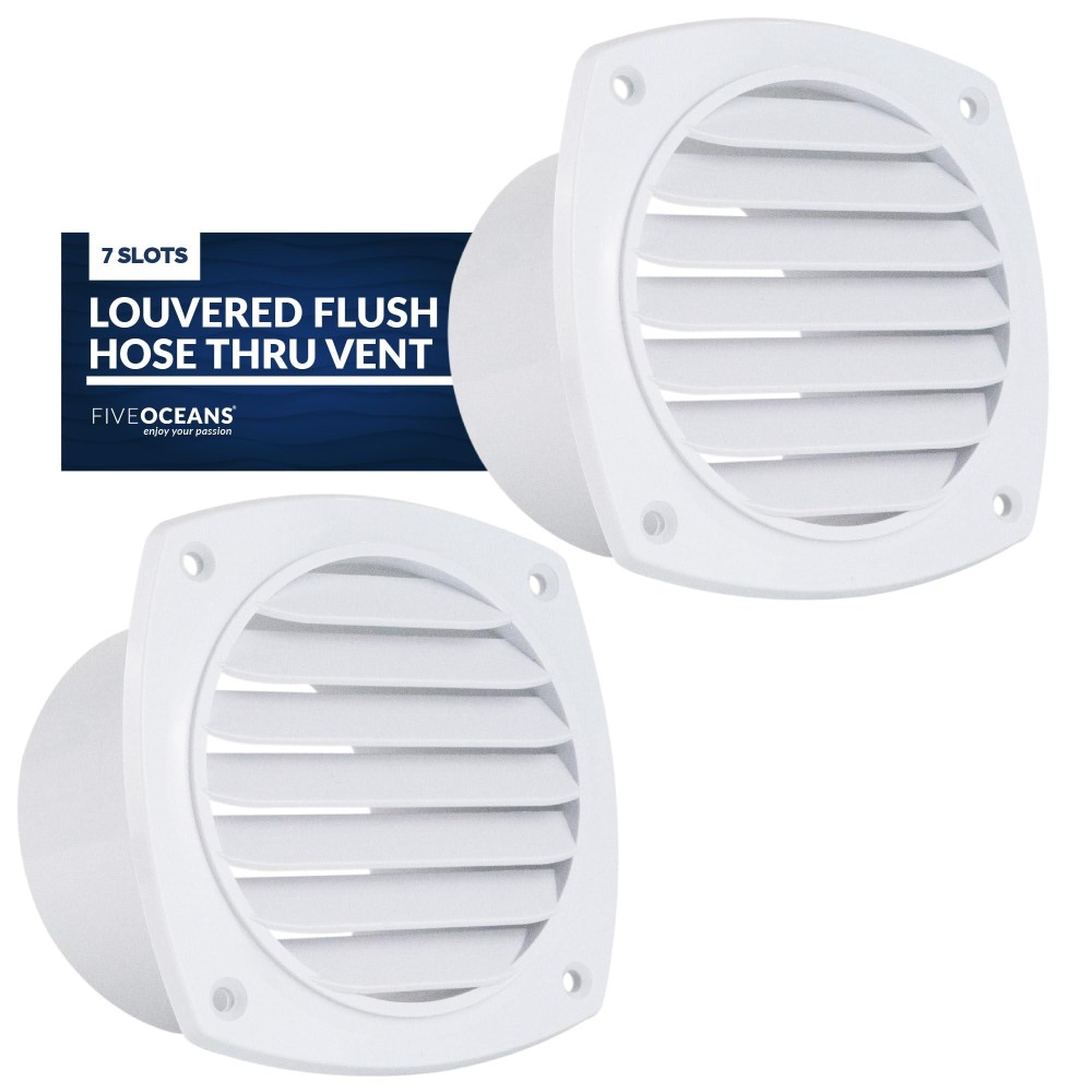 Five Oceans 7-Slotted Louvered Hose Vent, 4-inch Hose Diameter, 2 Pack Air Hose Thru Vent, White ABS Plastic - FO111-M2