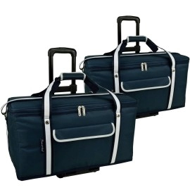 Picnic at Ascot Ultimate Travel Cooler with Wheels- 36 Quart - Combines Best Qualities of Hard & Soft Collapsible Coolers - Navy - Pack of 2