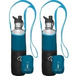 ChicoBag rePETe Water Bottle Sling w/Strap, Carabiner Clip, Built-In Pouch, & Convenient Pockets Eco-Conscious Perfect for Walks, Hikes, Outdoor Festivals Aquamarine (Pack of 2)