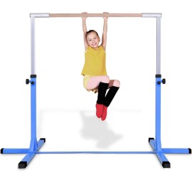 Costzon Gymnastic Training Bar, 3 to 5 Height Adjustable Expandable Kip Bar for 1-4 Levels Gymnasts, Heavy-Duty Junior Horizontal Bar w/Double Locking Mechanism, Ideal for Indoor, Home, Gym(Blue)