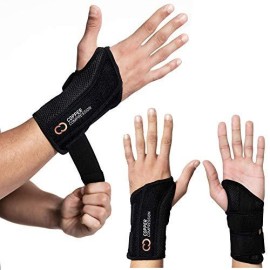 Copper Compression Recovery Wrist Brace - Guaranteed Highest Copper Content Support for Wrists, Carpal Tunnel, Arthritis, Tendonitis, RSI, Sprain. Night Day Splint for Men Women - Fit Left Hand S-M