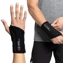 Copper Compression Recovery Wrist Brace - Guaranteed Highest Copper Content Support for Wrists, Carpal Tunnel, Arthritis, Tendonitis, RSI, Sprain. Night Day Splint for Men Women - Fit Left Hand S-M