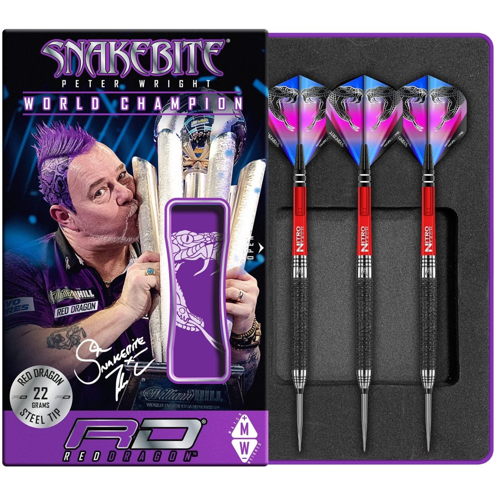 RED DRAGON Peter Wright Snakebite Melbourne Masters Edition: 22g - Tungsten Darts Set with Flights and Stems
