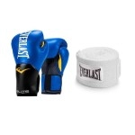 Everlast Blue Elite Training Boxing Gloves 12 Ounce and White 120 Inch Hand Wraps