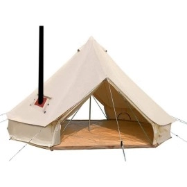 Playdo 4-Season Camping Cotton Canvas Bell Tent Wall Hunting Tent with 2 Doors and Stove Jack Hole (with Stove Hole, 5M/16.4ft)