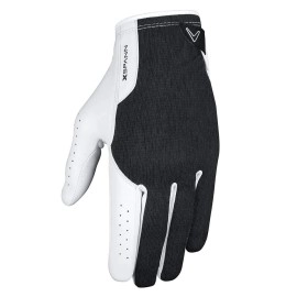 Callaway Golf Mens X-Spann Compression Fit Premium Cabretta Leather Golf Glove, Worn on Left Hand, Medium, White/Black
