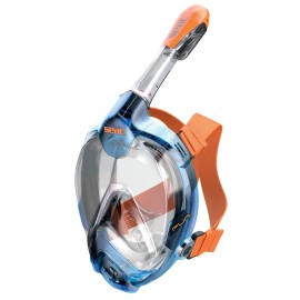 SEAC Magica, Full Face Antifog Snorkelling Mask with Soft Facial Skirt in 2 Sizes, Exhalation Valve and Dry Snorkel Top, Blue/Orange, Large/x-Large