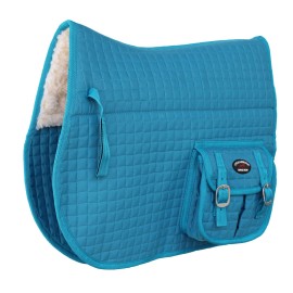 CHALLENGER Horse English Quilted Fleece All-Purpose Saddle Pad Turquoise w/Pockets 72124