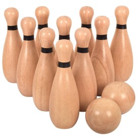 Outdoor Giant Lawn Bowling Games Wooden Lawn Set Fun Sports Games Outside or Indoor for Family Adults and Kids Backyard Skittles Carrying Bag with 10 Pins and 2 Balls(Medium Type)