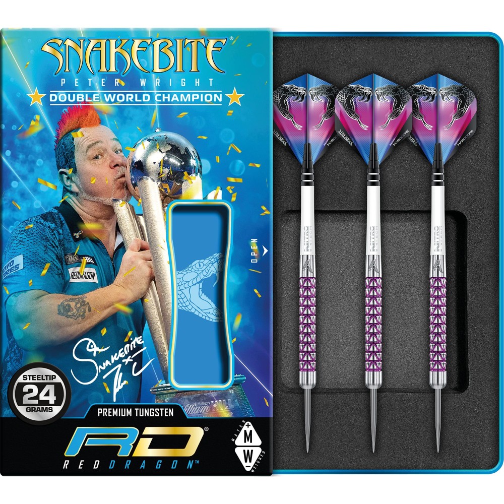 RED DRAGON Peter Wright Snakebite Vyper: 24g Tungsten Darts Set with Flights and Stems