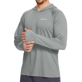 BALEAF Mens Swimwear Sun Protection Hoodie Shirt UPF 50+ Long Sleeve UV SPF T-Shirts Rash Guard Fishing Swimming Lightweight, X-Large, Style 1-Gray