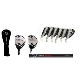 AGXGOLF Men's Left Hand XS Tour Stiff Flex, Extra-Tall +1.5 Inch Length Irons Set w/ # 4 & 5 Hybrids + Wide Sole 6, 7, 8 & 9 Irons, Pitching Wedge + Bonus Sand Wedge; Built in The USA!