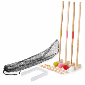 Kids Croquet Set for 4-Players Classic Outdoor Lawn Game for Children Great for Birthday Parties, Picnics, BBQs, and More Comes with Mallets, Balls, Wickets, and a Carrying Bag for Portability