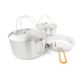 GSI Outdoors Glacier Stainless Troop Cookset, Compact Pan & Pot Camping Set, for Travel and Outdoors (8-10 People)