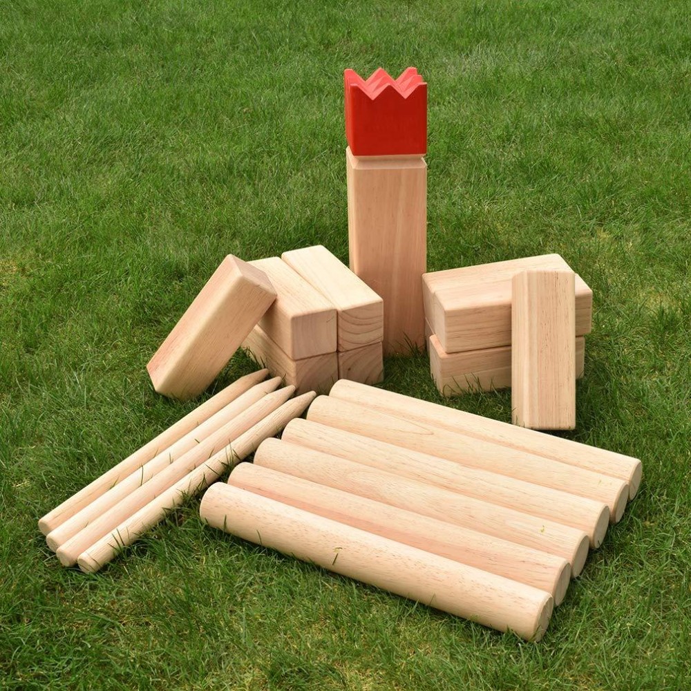 Kubb Yard Game Outdoor Backyard Lawn Beach Toss Game Premium Set for Kids & Adults Hardwood Vikings Game Family Game with Carrying Bag