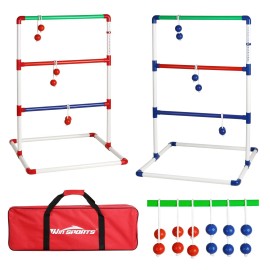Ladder Toss Outdoor Game Set - Win SPORTS Indoor Ladder Ball Toss Game with 6 Weighted Bolos, Carrying Case and Sand Weighted PVC Piping,Games for Adults, Kids, Family