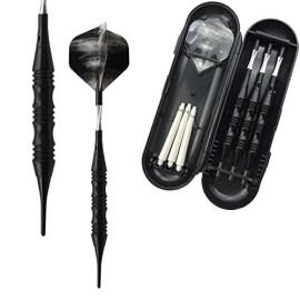 Professional Exquisite 20 Gram Soft Tip Darts Carrying Hard Suitcase | 3 Black Coated Iron Barrels | 3 Aluminum Shaft, Each Recreation Room, Bar and Game Room Level (Black+3 Extra Black Flights)