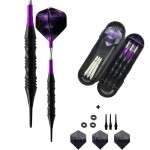 Professional Exquisite 20 Gram Soft Tip Darts Carrying Hard Suitcase | 3 Black Coated Iron Barrels | 3 Aluminum Shaft, Each Recreation Room, Bar and Game Room Level (Purple+3 Extra Black Flights)