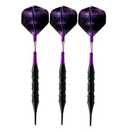 Professional Exquisite 20 Gram Soft Tip Darts Carrying Hard Suitcase | 3 Black Coated Iron Barrels | 3 Aluminum Shaft, Each Recreation Room, Bar and Game Room Level (Purple+3 Extra Black Flights)