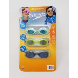 Speedo Kids Swim Goggles for Ages 3-8, 3-Pack (Green/Blue/Multi Color)