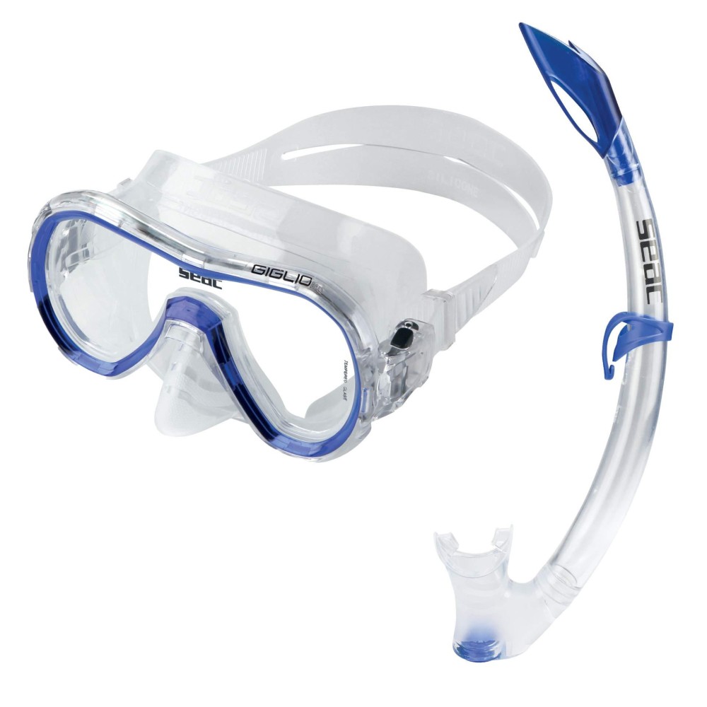 SEAC Set Giglio Dry Valve, Snorkeling Set with Underwater Mask and Snorkel, Blue, Standard