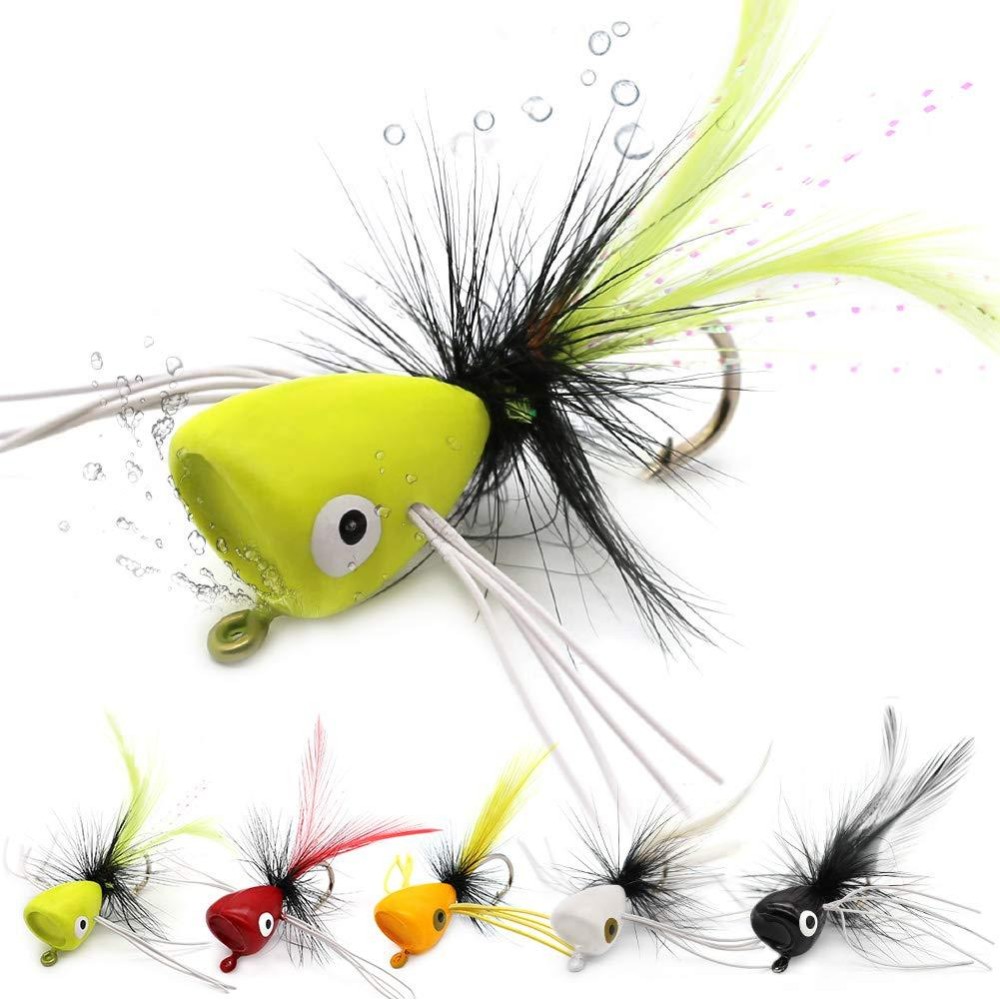 Fly Fishing Poppers Lures for Bass Panfish Flies Topwater Popper for Crappie Bluegill Kit (Bass Popper Oversize kit 10 pcs)